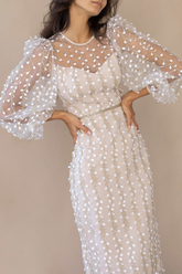 inostorâ„?Embroidered Sheer Fitted Dress
